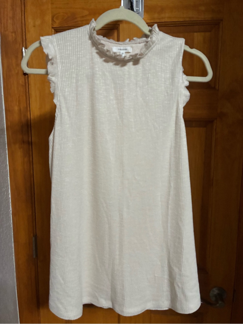Ruffled Mock Neck Sleeveless Top - Cream